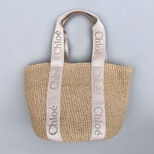 Chloe Large Light Pink Woody Basket Bag Logo Shoulder Bag Tote Beach Bag